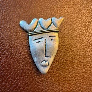 Handcrafted Sterling 1980s Face Brooch
